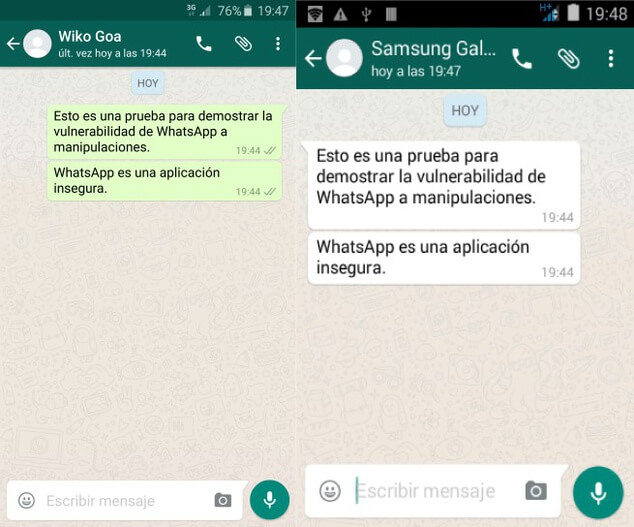 Falsificar los mensajes de WhatsApp